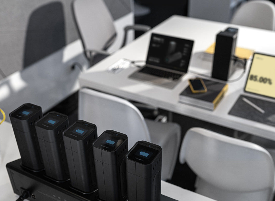 Omnicharge units on a training room desk