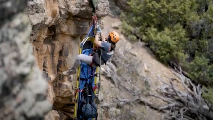 Rope rescue training on a cliff face